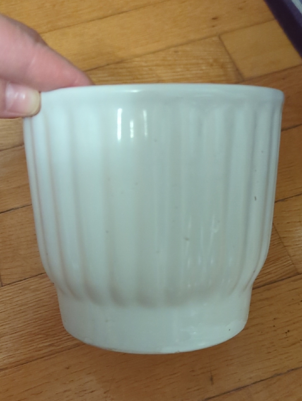 White Ribbed Ceramic Planter